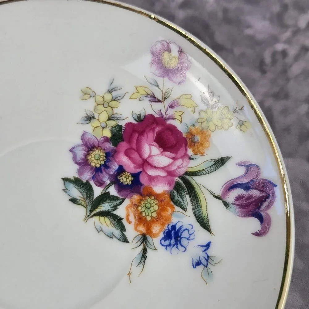 Vintage Demitasse Cup and Saucer Floral Pattern Gold Edged Made In Japan